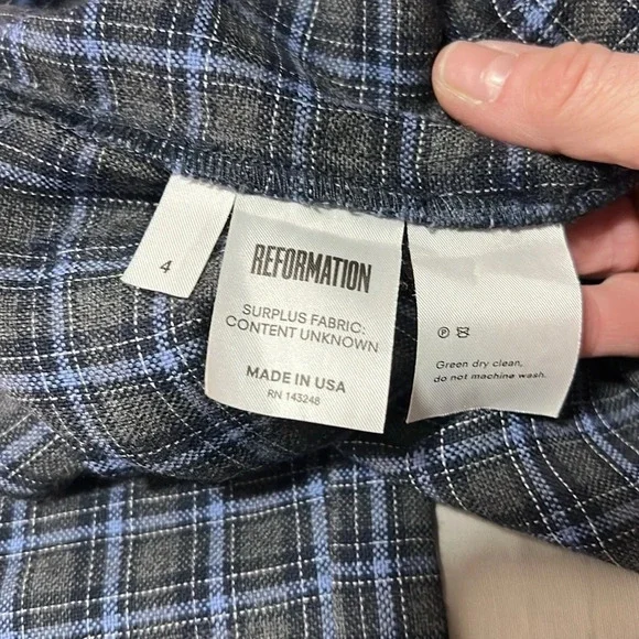 Reformation Blue and Gray Plaid High Rise Pant Size 4 - Picture 9 of 9